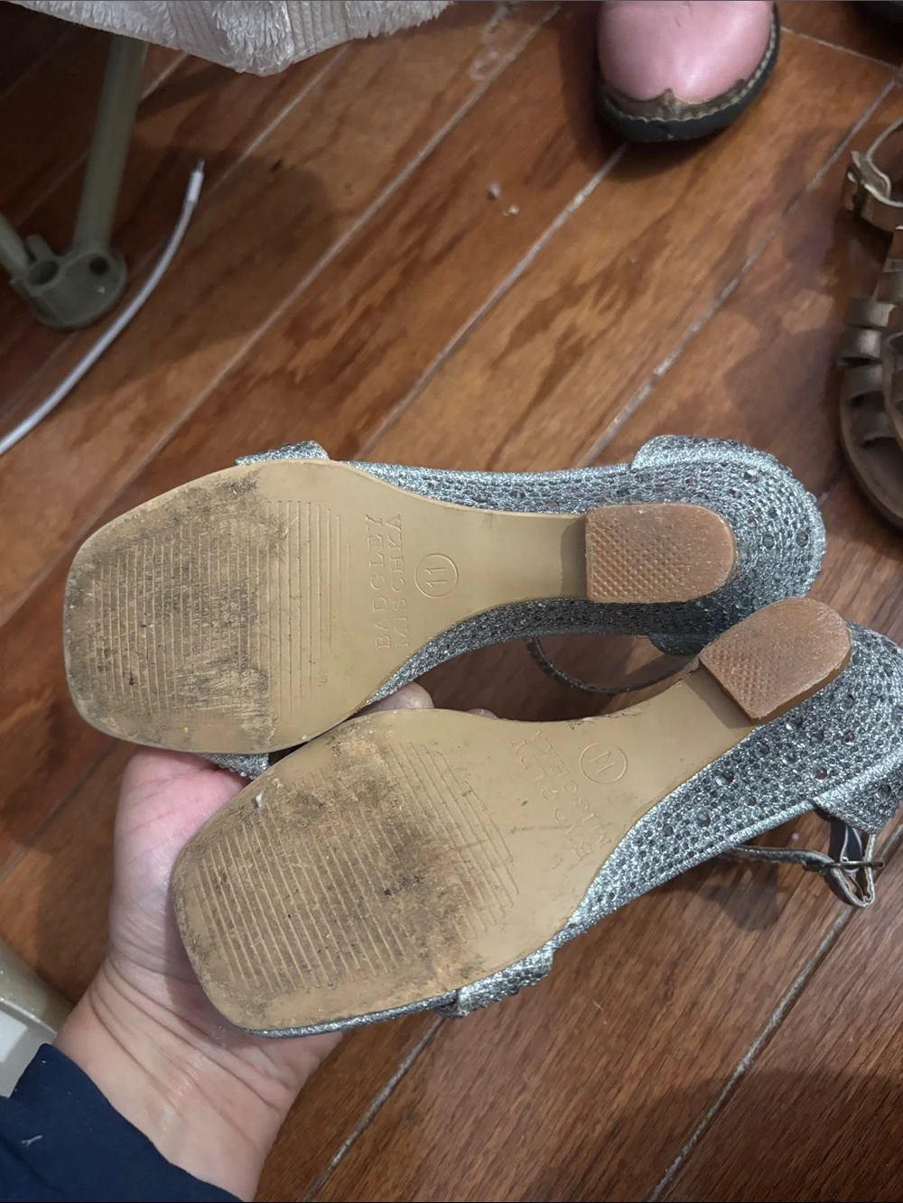 Silver Glitter Ankle-Strap Girls Dress Sandals Badgley Mischka